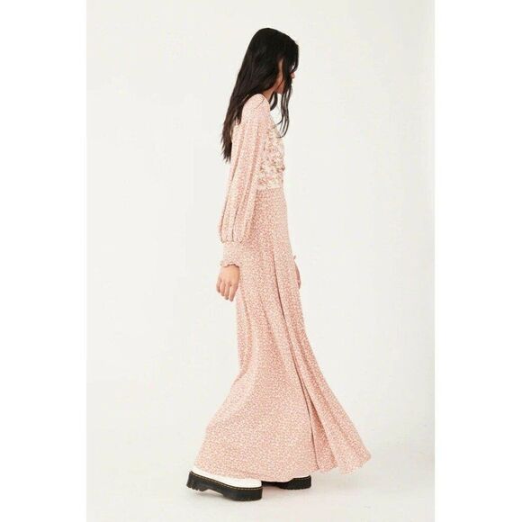 NWT FREE PEOPLE LOVE STORY MAXI DRESS MIXED FLORAL PRINT LONG SLEEVE TEA - Picture 3 of 5